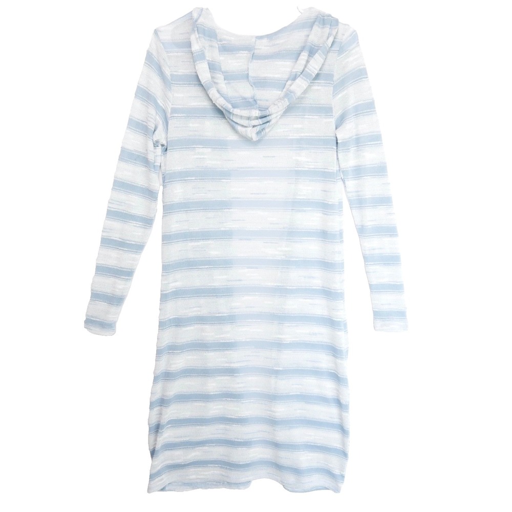 Bongo Baby Blue Hooded Cover Up Duster Cardigan Sheer Striped‎ Women M NWT $42
